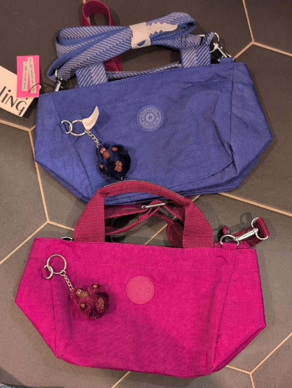 Kipling Set Of Two Mini Top-Handle Crossbody Bags in Blue and Fuchsia